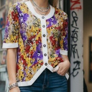 Wild Thing Vintage Multicolor Animal Print Inspired Short Sleeve Blouse